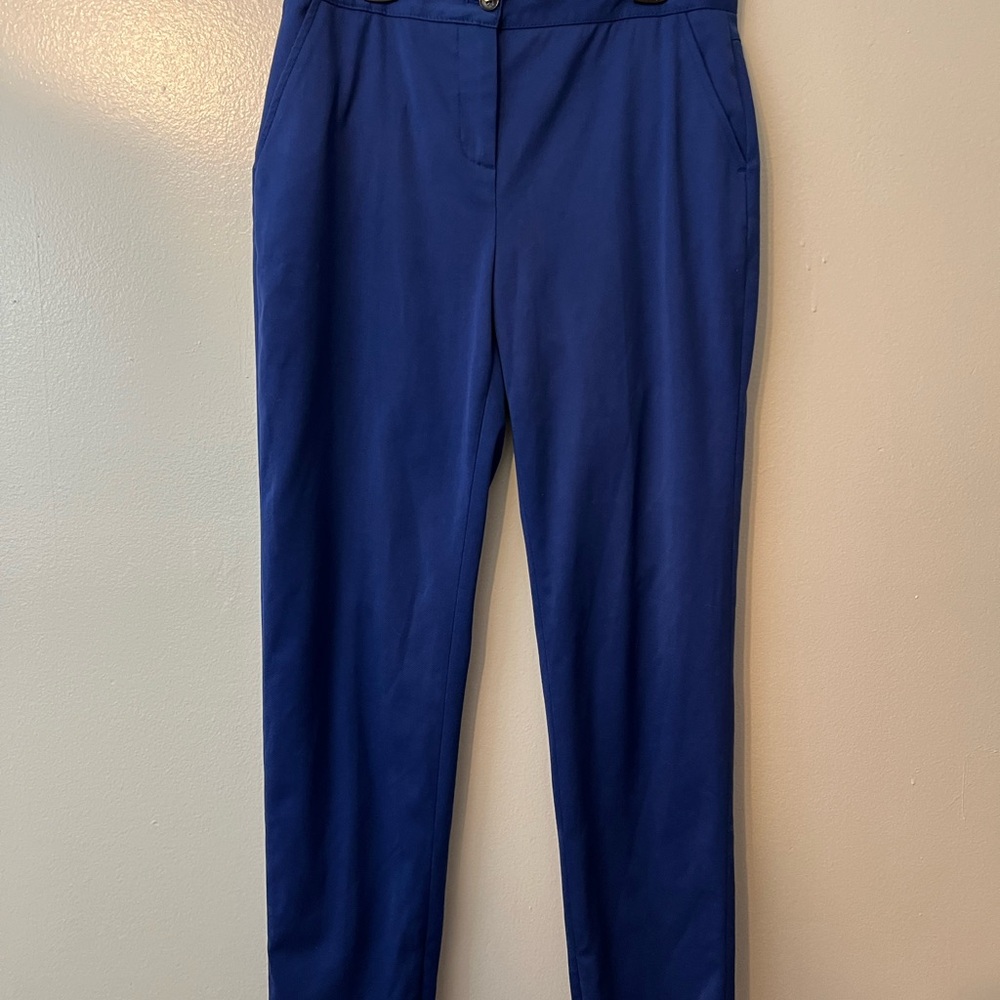 REISS Sz 4 Royal Blue ankle zipper slit trousers dress pants Preppy Minimalist